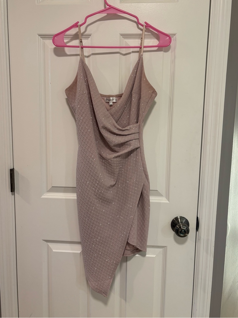 Honey and Rosie Blush Sparkle Cowl Slip Mini Dress